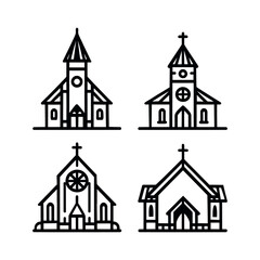Church building, icon set of design element. Vector