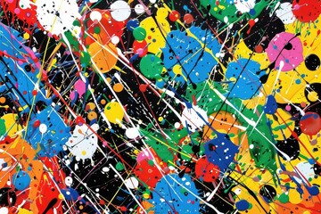 Colorful abstract painting with bright spots of paint.