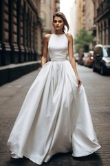 Obraz premium portrait of a woman in dress, bride , wedding , in the street 
