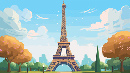 Eiffel tower cartoon illustration. Eiffel tower. Tr