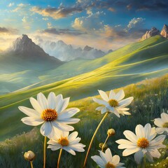 landscape with flowers and mountains