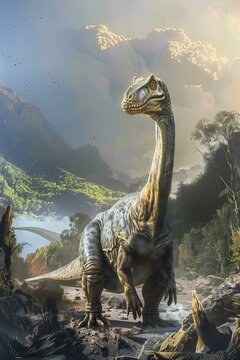 Tyrannosaurus rex dinosaur in the jungle,   render