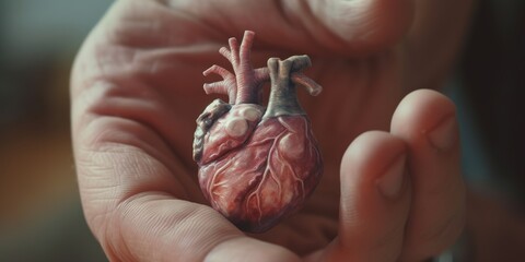 hand holding a 3d Heart in plastic rendering 