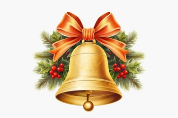 Classic Christmas bell clip art with a golden ribbon
