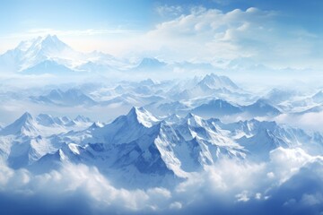 Majestic aerial view of a snow covered mountain range - obrazy, fototapety, plakaty