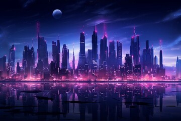 Fototapeta na wymiar Neon city skyline with a surreal aesthetic
