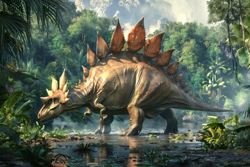 Triceratops dinosaur in the jungle,   render - obrazy, fototapety, plakaty