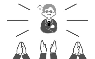 優秀なシニア会社員に拍手するイラスト