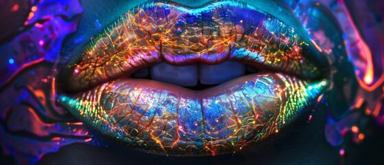 Psychedelic Lips in Cosmic Flame Colors: Abstract Beauty and Vibrant Art