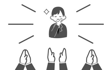 優秀な若手社員に拍手するイラスト