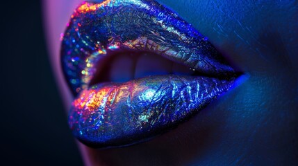 woman's lips are illuminated with neon lights
