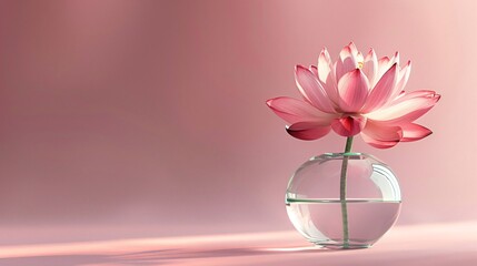 Pink lotus in vase on wall background 
