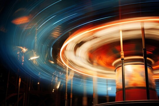 An abstract image of a spinning carousel ride at an amusement park