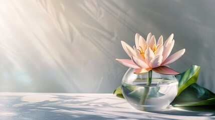 Lotus in vase on background with copy space - obrazy, fototapety, plakaty