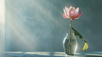 Lotus in a vase on the background of the wall - obrazy, fototapety, plakaty