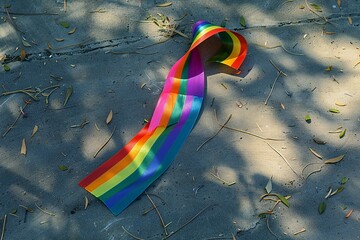 Rainbow ribbon on the ground,  LGBT community symbol,  Symbol of sexual minorities and gays