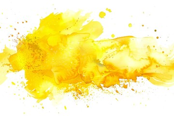 Abstract yellow watercolor splash on white background,  Hand drawn illustration