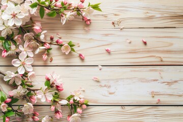 Elegant Wooden Surface with Vibrant Spring Floral Arrangement