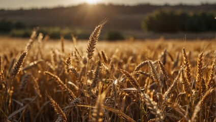 A vibrant field of golden wheat swaying gently under the summer sun, ripe for harvest Generative AI