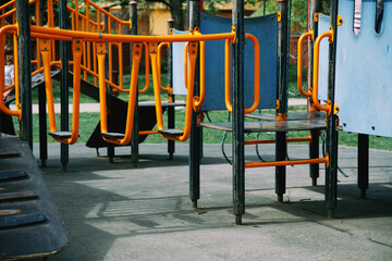 Fototapeta na wymiar an empty playground in Europe, a crossing simulating the passage of an obstacle