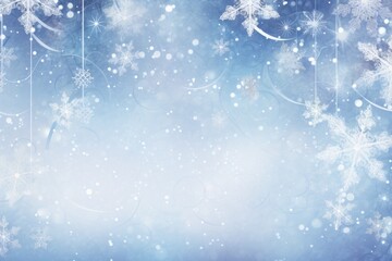 Snowy winter wonderland with blue and white snowflakes falling