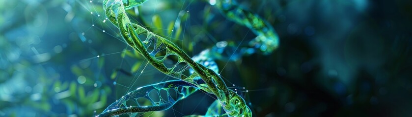 Blue and green intertwined DNA strands, symbolizing the role of genetics in organ transplantation and the importance of sustainable life , 8K resolution - obrazy, fototapety, plakaty