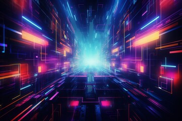 Energetic abstract cyberpunk background blending neon lights and patterns