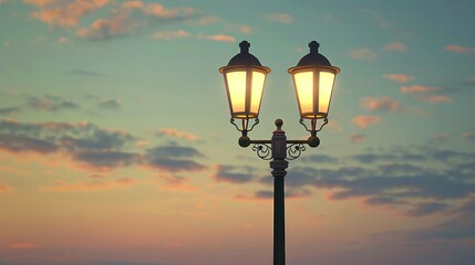 Elated lamp post, 3D cute, street style, isolated, direct front, tranquil evening light , 8K render