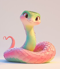 2025 A 3D cute cartoonish green and pink snake with big eyes