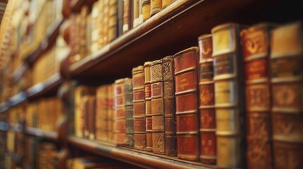 A collection of old books on shelves in a library