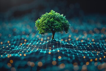 Generative AI visualizes startup success a tree growing from a web of data, marking innovation and growth - obrazy, fototapety, plakaty