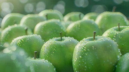 Green apples with dew