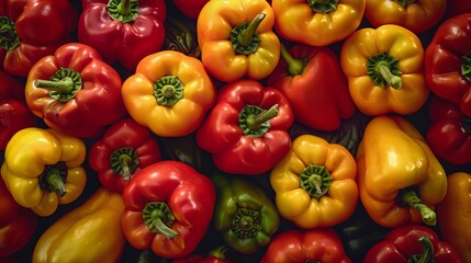 Colorful bell peppers background top view