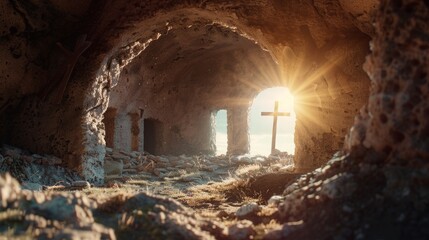 The tomb is empty, He is not here, He has Risen, Easter sign image