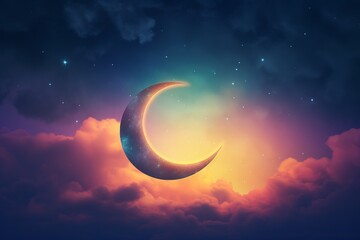 Naklejka na ściany i meble Islamic crescent moon on vibrant sky design