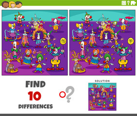 differences activity with cartoon clowns characters group