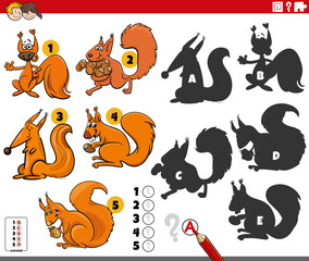finding shadows game with cartoon squirrels characters