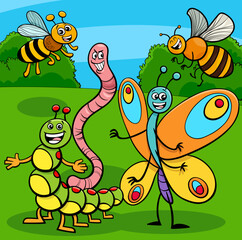Obraz na płótnie Canvas cartoon insects funny animal characters group