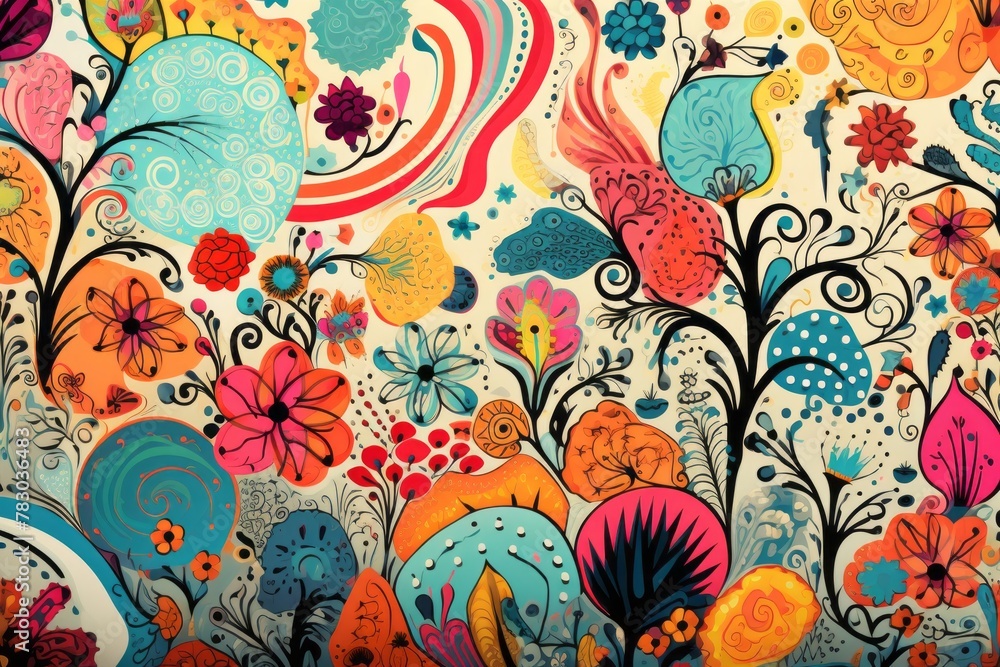 Poster playful and colorful wallpaper background adorned with whimsical patterns and shapes