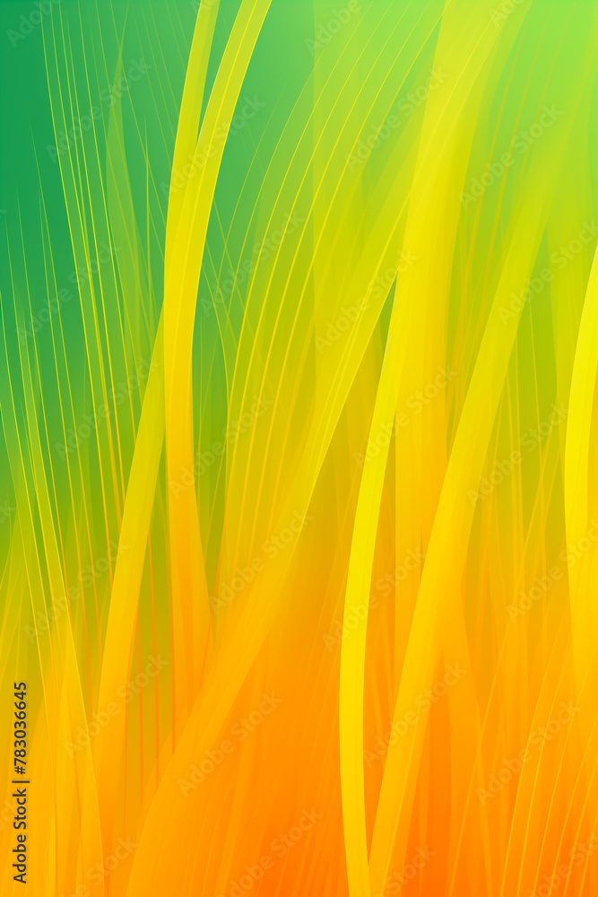 Poster abstract vertical light green background with randomly distributed orange and yellow lines