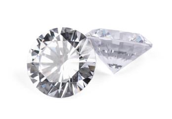 Two beautiful shiny diamonds isolated on white
