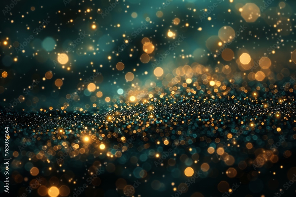 Poster this image features a mesmerizing view of glittering bokeh lights on a dark backdrop, resembling a s