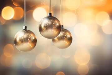 Fototapeta na wymiar Soft focus bokeh with shimmering ornaments Christmas background