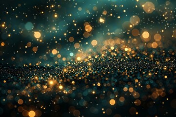 Obraz premium This image features a mesmerizing view of glittering bokeh lights on a dark backdrop, resembling a starry night sky or magical scenery