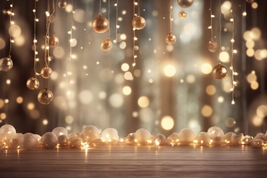 Soft and dreamy bokeh lights creating a cozy Christmas atmosphere.