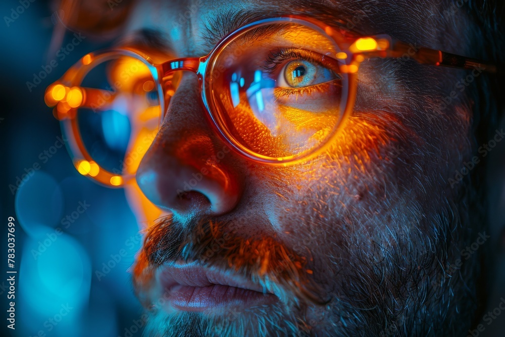 Poster an abstract play of light with a blend of blue and orange hues with soft bokeh effect adding a dream