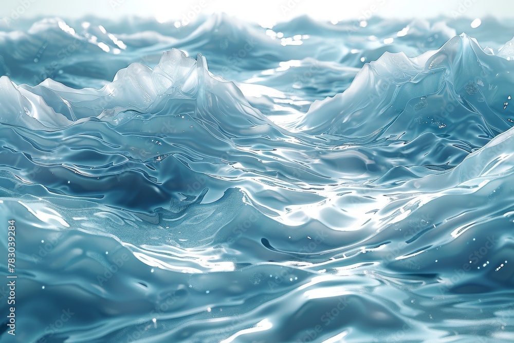 Poster stunningly realistic 3d rendering of peaceful ocean waves under a soft light, capturing the essence 