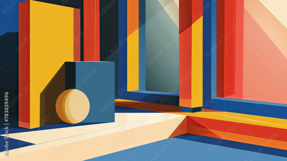 Poster abstract minimalist composition with dynamic shapes and bold colors
