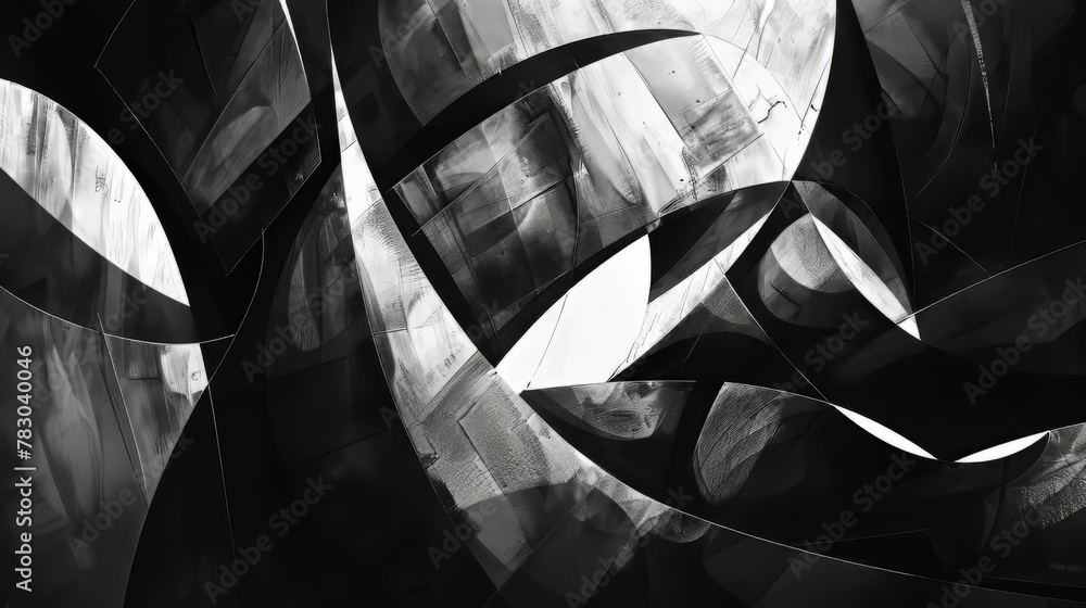 Poster an artistic interpretation of grayscale with dynamic shapes and lines