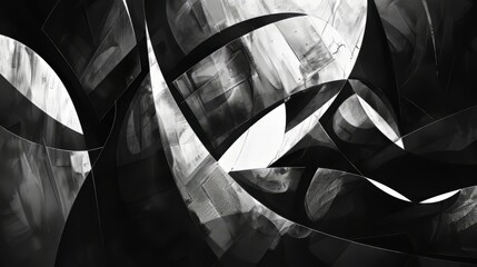 An artistic interpretation of grayscale with dynamic shapes and lines